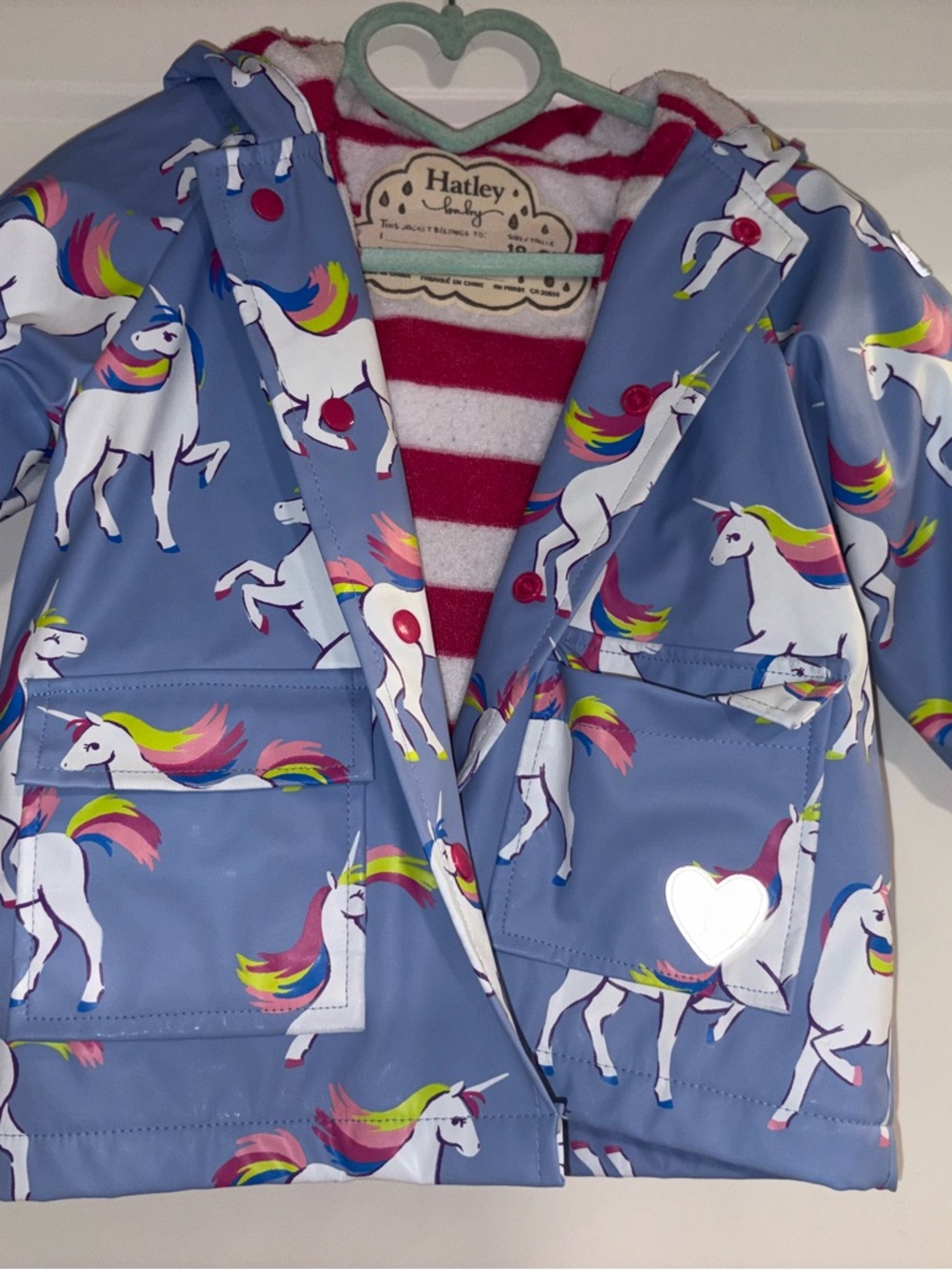Hatley Blue Unicorn Raincoat with Rainbow Mane Accents